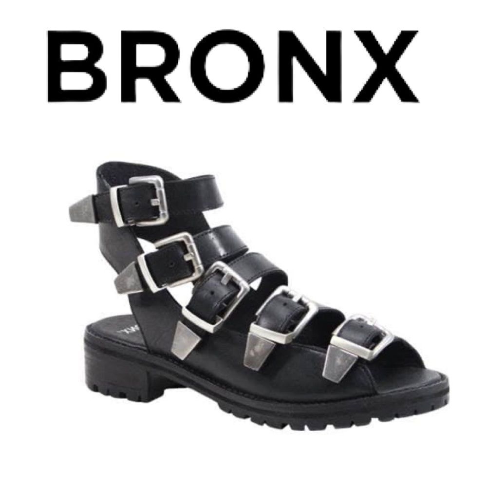 Bronx‎ Women’s Ultra Fast Black Leather Gladiator Sandals - Size 40